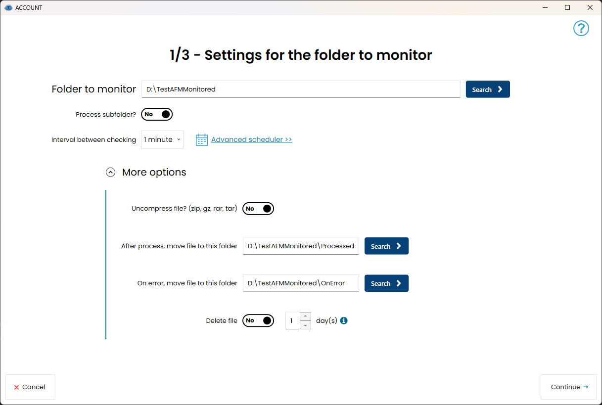 Screenshot Add account easily with advanced options
