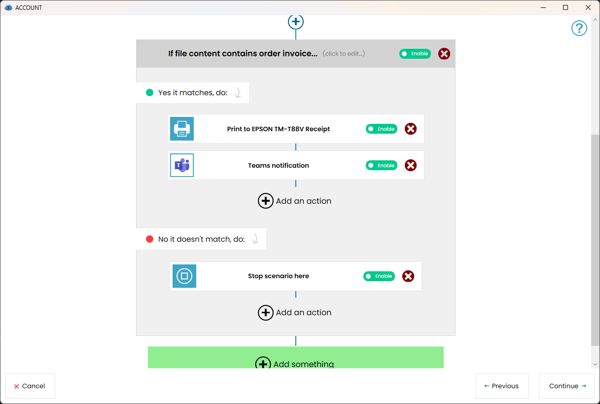 Screenshot Create scenario with conditions